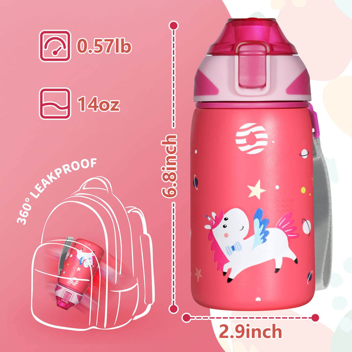 400ml Stainless Steel Insulated Thermo Kids Water Bottle, Vacuum Flask With Spout