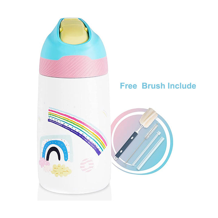 350ml Stainless Steel Insulated Kids Thermo Water Bottle, Vacuum Flask With Straw
