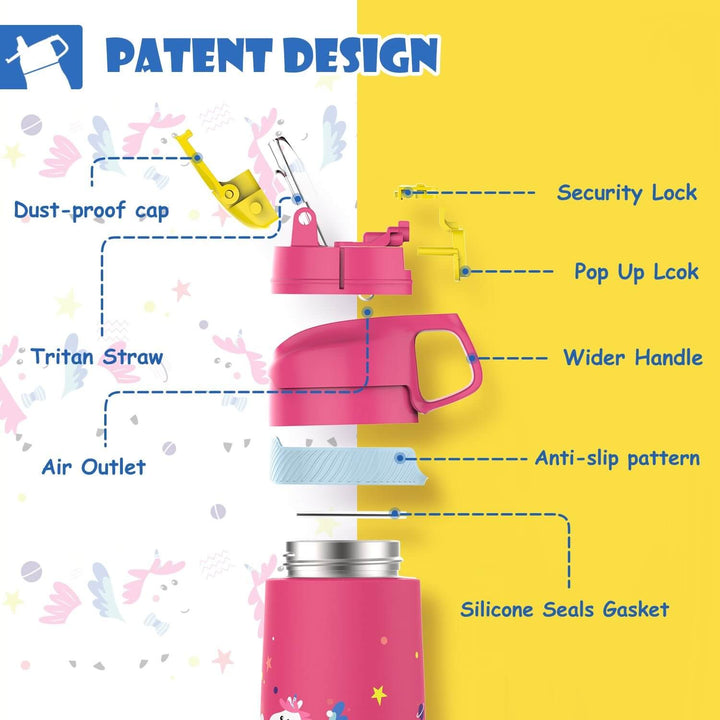 350ml Stainless Steel Insulated Kids Thermo Water Bottle, Vacuum Flask With Straw