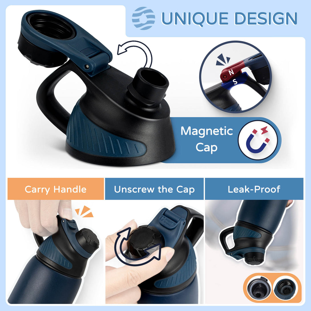 800ml Stainless Steel Insulated Thermo Water Bottle, Sports Vacuum Flask With Magnetic Lid
