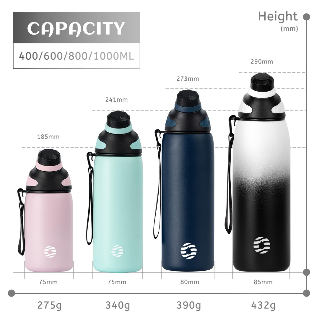 1000ml Stainless Steel Insulated Thermo Water Bottle, Vacuum Flask With Magnetic Lid