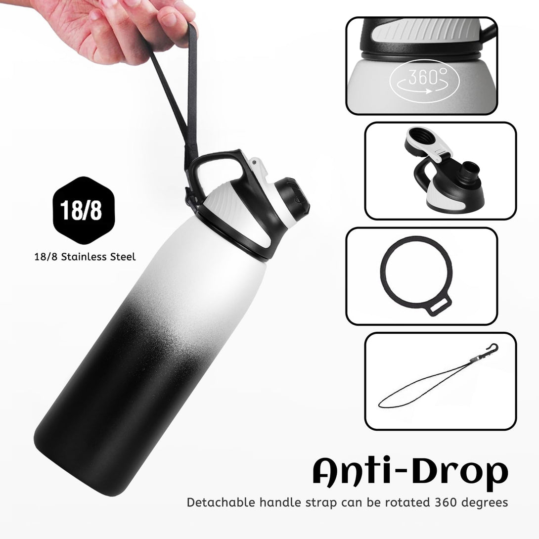 1000ml Stainless Steel Insulated Thermo Water Bottle, Vacuum Flask With Magnetic Lid