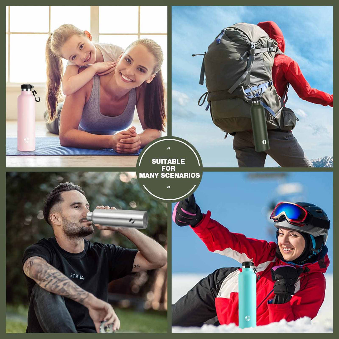 750ml Stainless Steel Insulated Thermo Water Bottle, Vacuum Flask With Carabiner