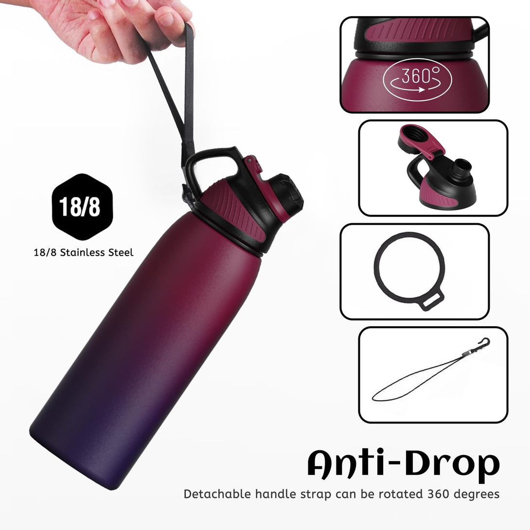 1000ml Stainless Steel Insulated Thermo Water Bottle, Vacuum Flask With Magnetic Lid
