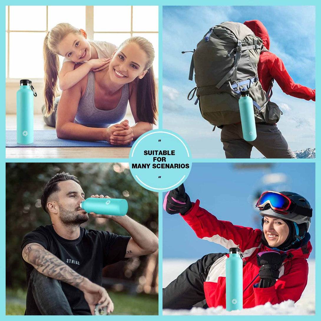 750ml Stainless Steel Insulated Thermo Water Bottle, Vacuum Flask With Carabiner