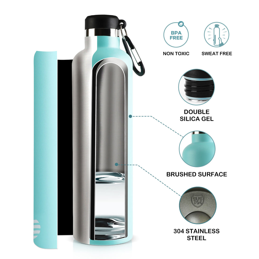750ml Stainless Steel Insulated Thermo Water Bottle, Vacuum Flask With Carabiner