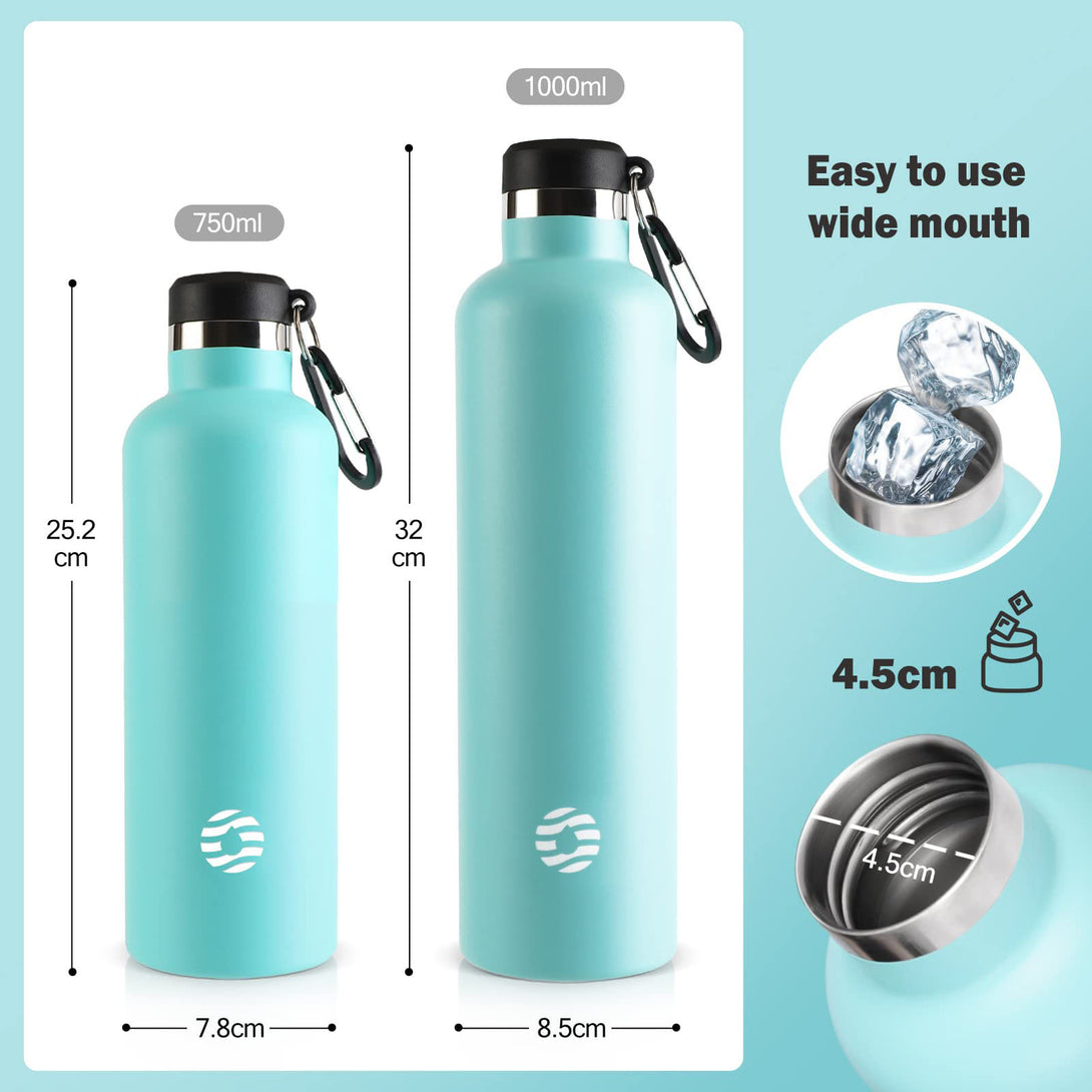 750ml Stainless Steel Insulated Thermo Water Bottle, Vacuum Flask With Carabiner