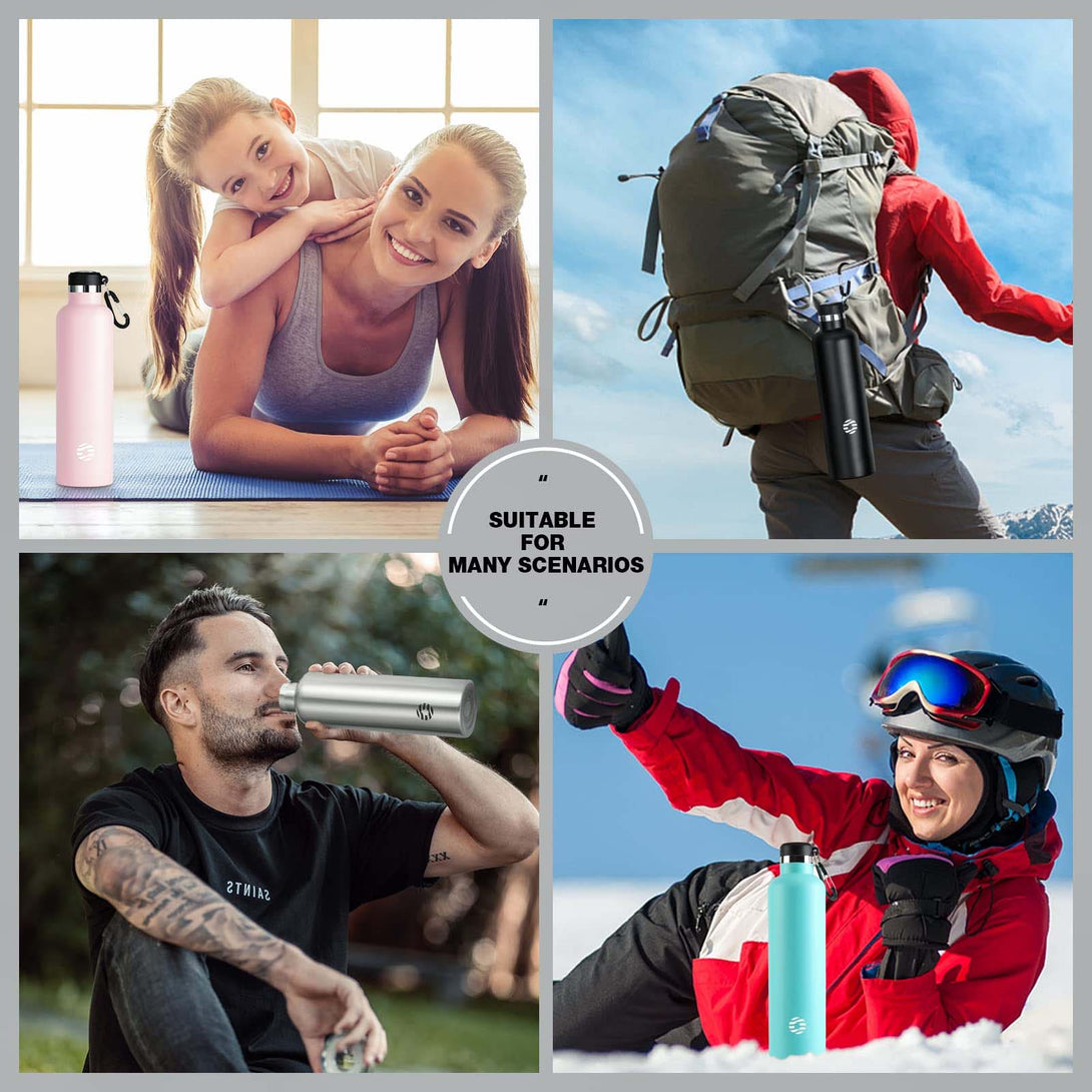 750ml Stainless Steel Insulated Thermo Water Bottle, Vacuum Flask With Carabiner