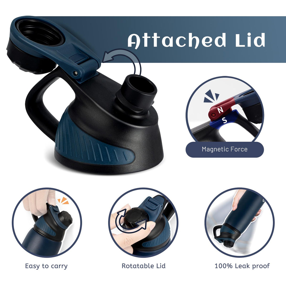 800ml Stainless Steel Insulated Thermo Water Bottle, Sports Vacuum Flask With Magnetic Lid