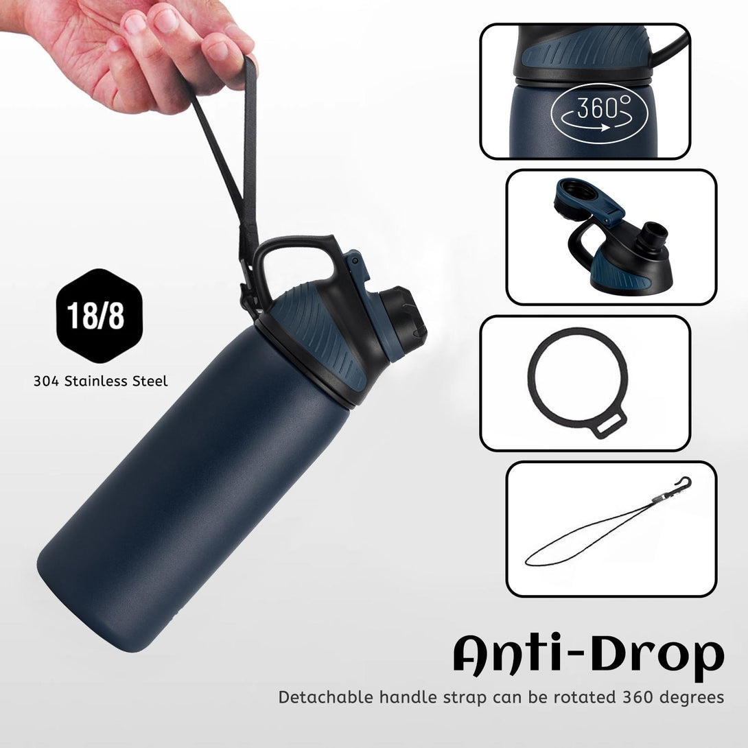 1000ml Stainless Steel Insulated Thermo Water Bottle, Vacuum Flask With Magnetic Lid