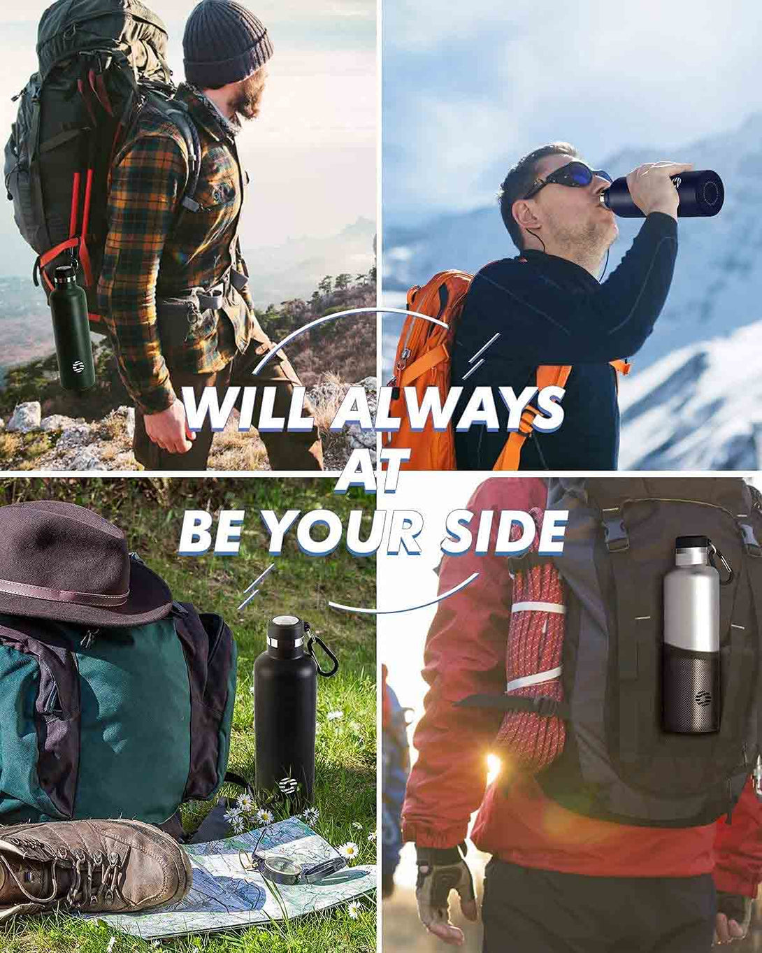 750ml Stainless Steel Insulated Thermo Water Bottle, Vacuum Flask With Carabiner