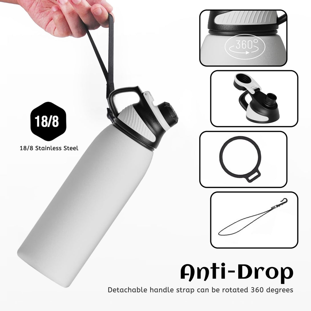 1000ml Stainless Steel Insulated Thermo Water Bottle, Vacuum Flask With Magnetic Lid