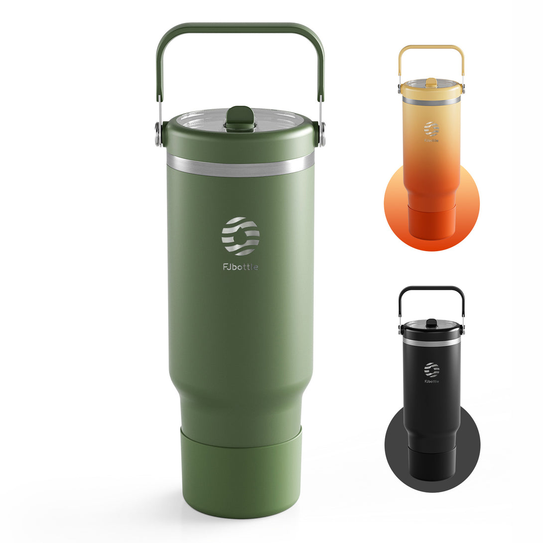 1200ml Stainless Steel Insulated Tumbler with Flip Straw and Handle, BPA-Free Coffee Mug, Leakproof Sports Water Bottle