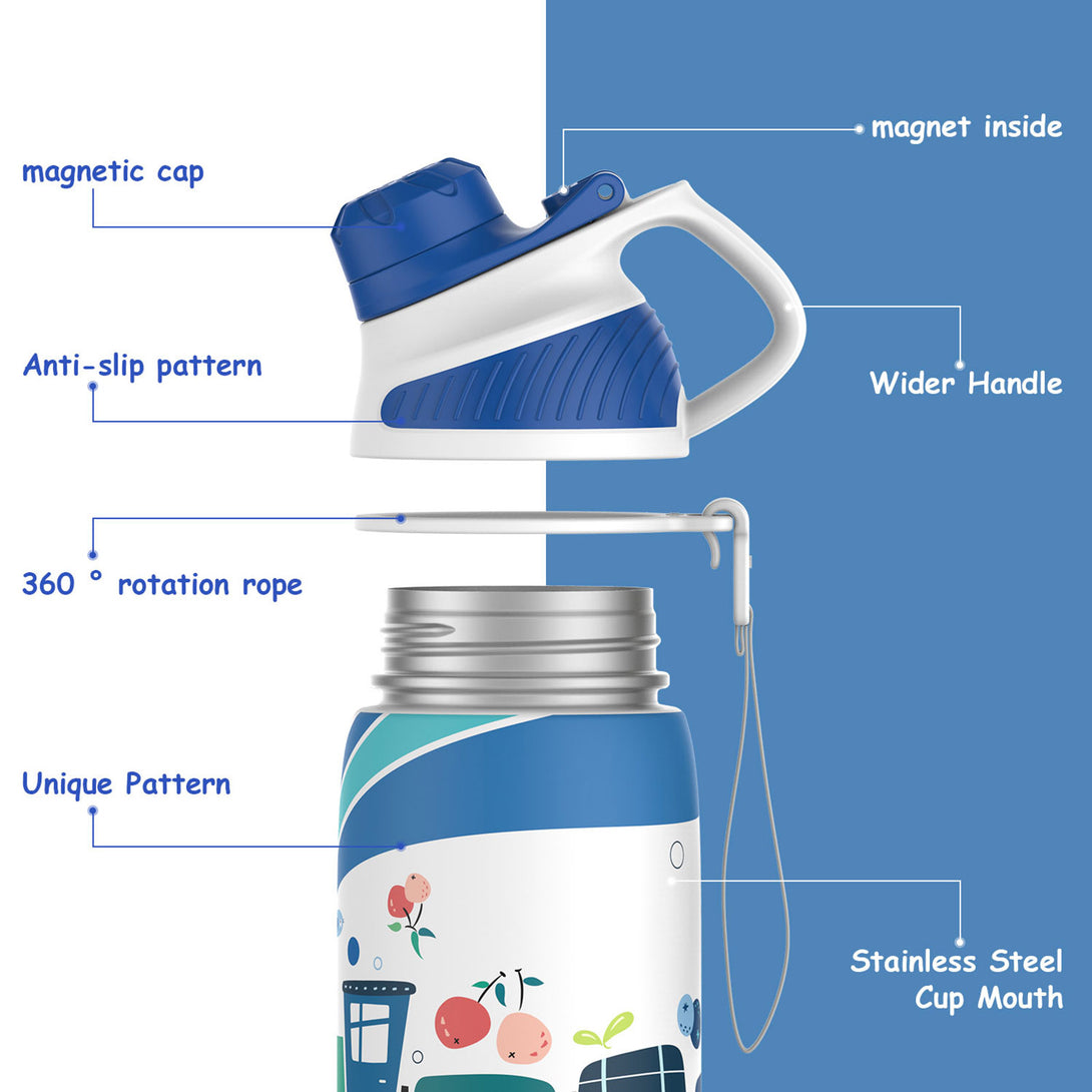 400ml Stainless Steel Insulated Kids Thermo Water Bottle, Vacuum Flask With Magnetic Lid