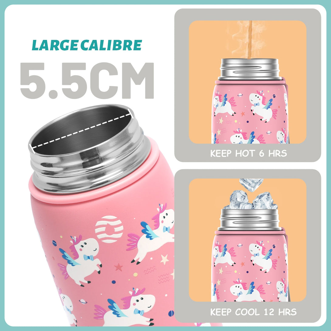 400ml Stainless Steel Insulated Kids Thermo Water Bottle, Vacuum Flask With Magnetic Lid