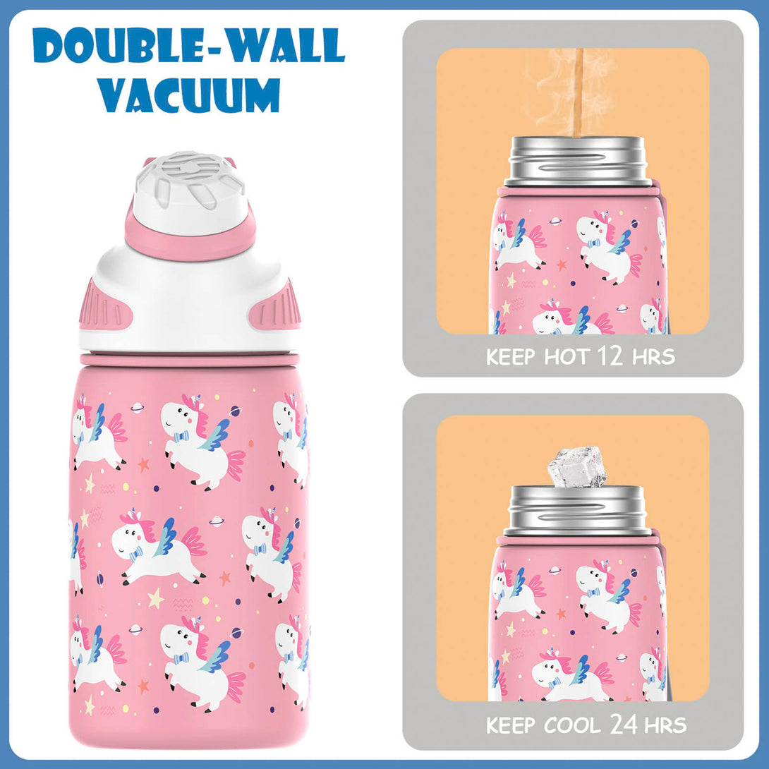 400ml Stainless Steel Insulated Kids Thermo Water Bottle, Vacuum Flask With Magnetic Lid