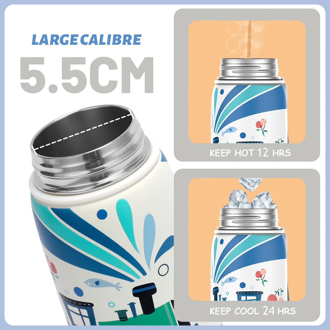 400ml Stainless Steel Insulated Kids Thermo Water Bottle, Vacuum Flask With Magnetic Lid