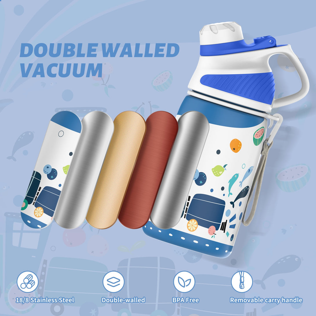 400ml Stainless Steel Insulated Kids Thermo Water Bottle, Vacuum Flask With Magnetic Lid