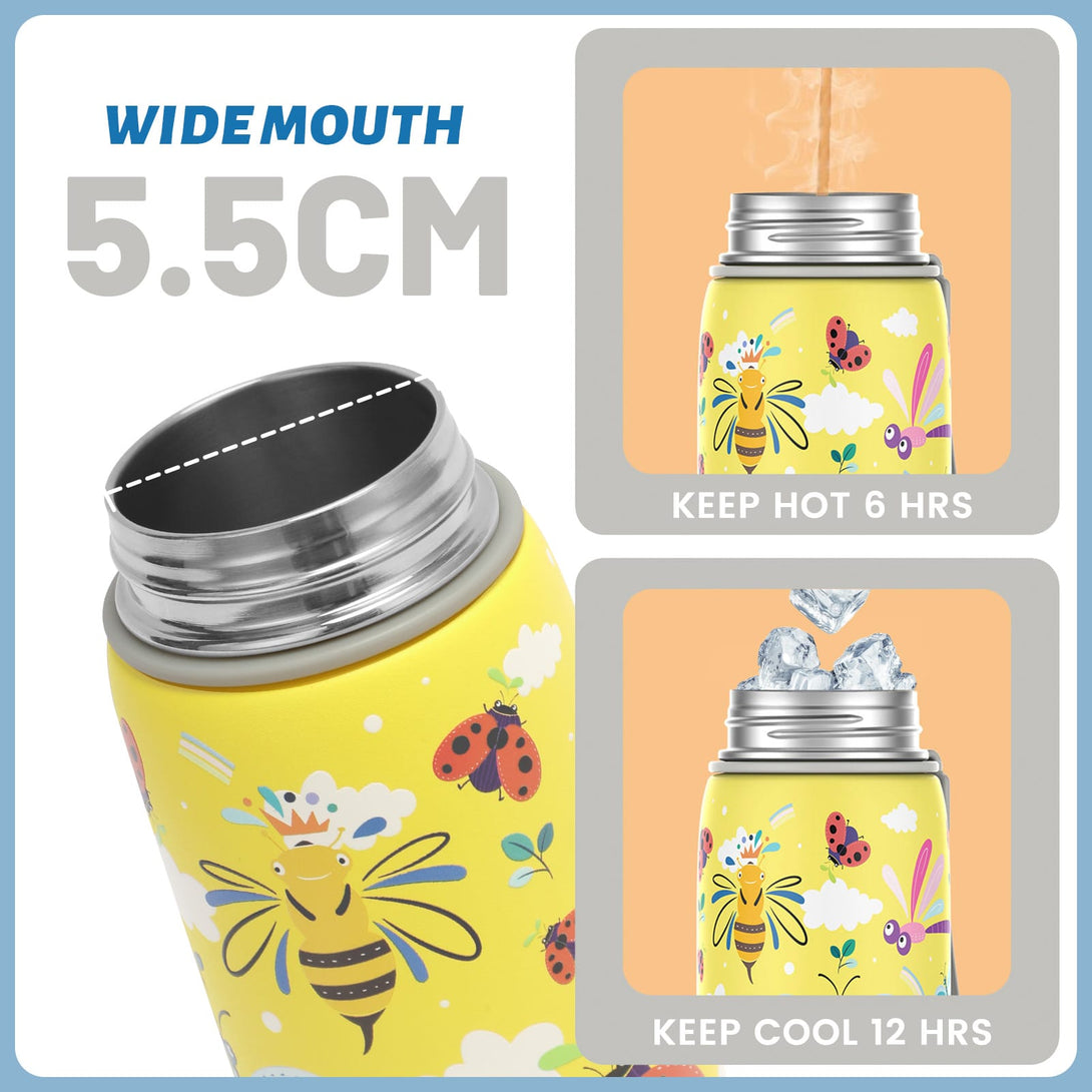 400ml Stainless Steel Insulated Kids Thermo Water Bottle, Vacuum Flask With Magnetic Lid
