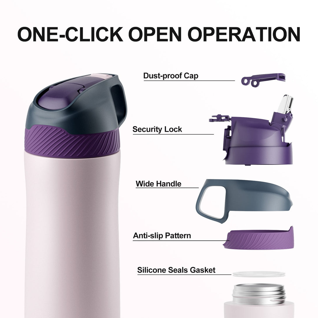 550ml Stainless Steel Insulated Thermo Water Bottle, Vacuum Flask With Straw