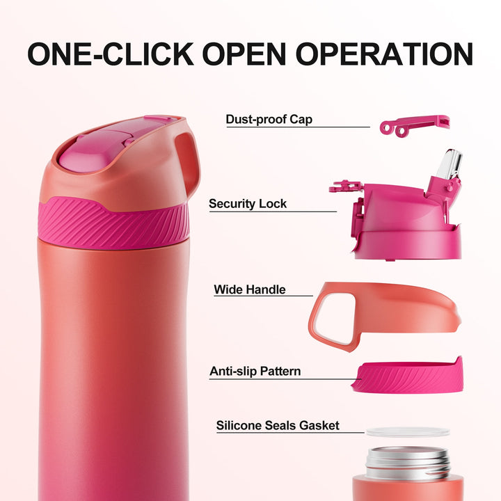 550ml Stainless Steel Insulated Thermo Water Bottle, Vacuum Flask With Straw