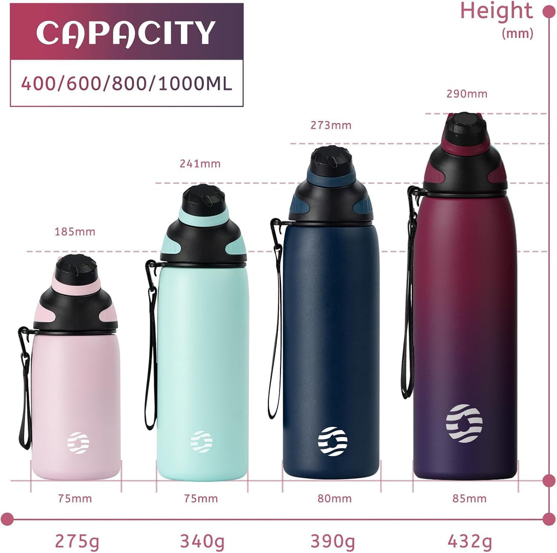 800ml Stainless Steel Insulated Thermo Water Bottle, Sports Vacuum Flask With Magnetic Lid