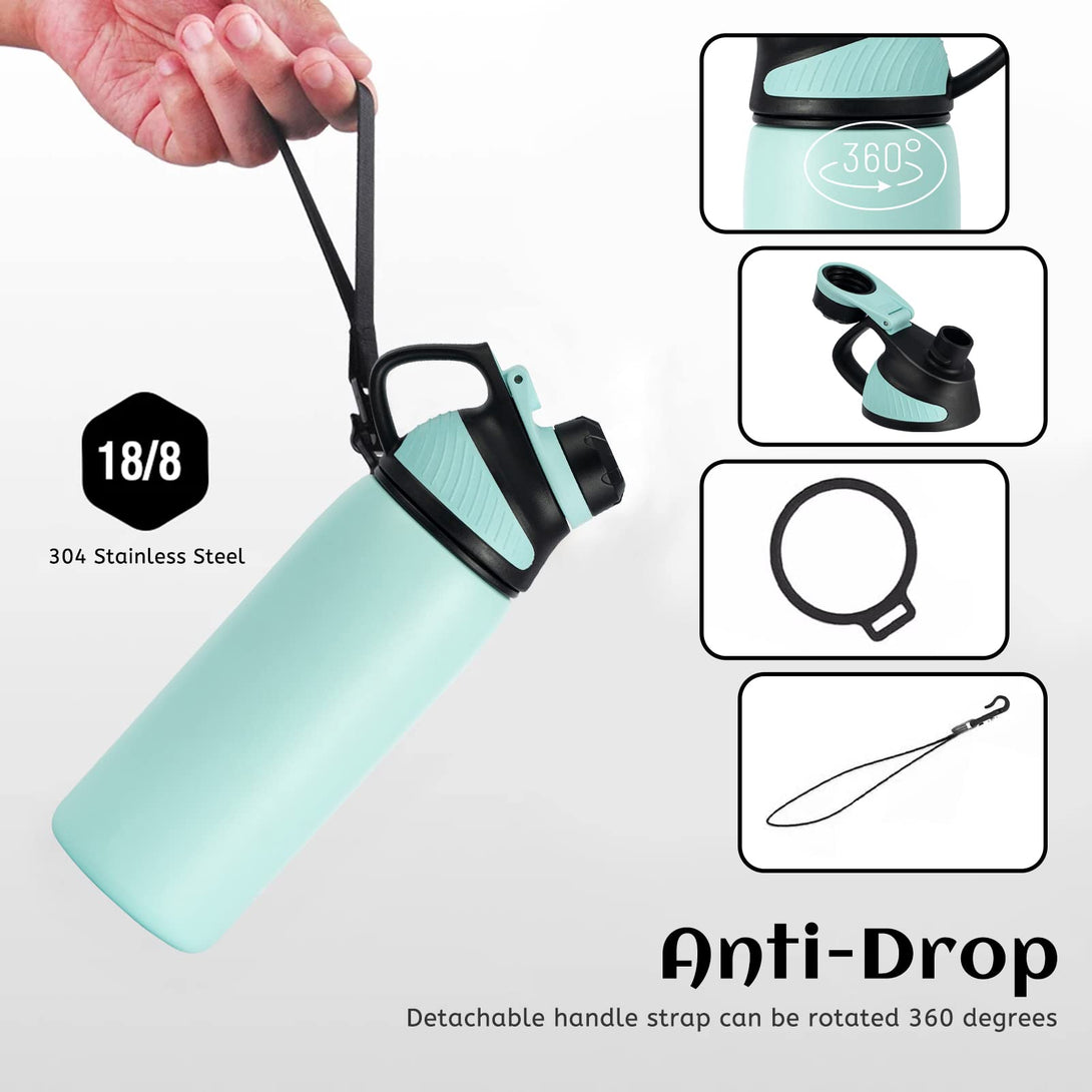 800ml Stainless Steel Insulated Thermo Water Bottle, Sports Vacuum Flask With Magnetic Lid