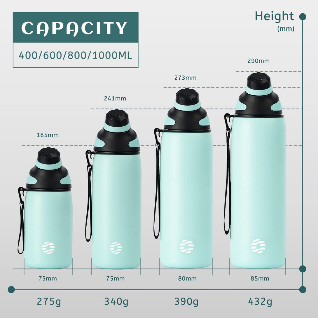 800ml Stainless Steel Insulated Thermo Water Bottle, Sports Vacuum Flask With Magnetic Lid
