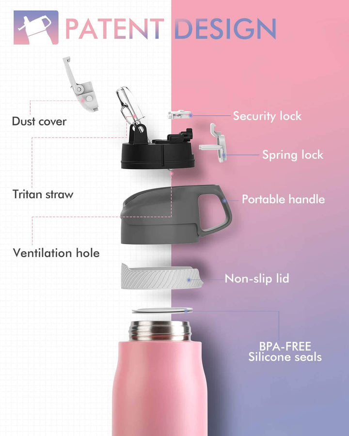 710ml Stainless Steel Insulated Thermo Water Bottle, Vacuum Flask With Straw