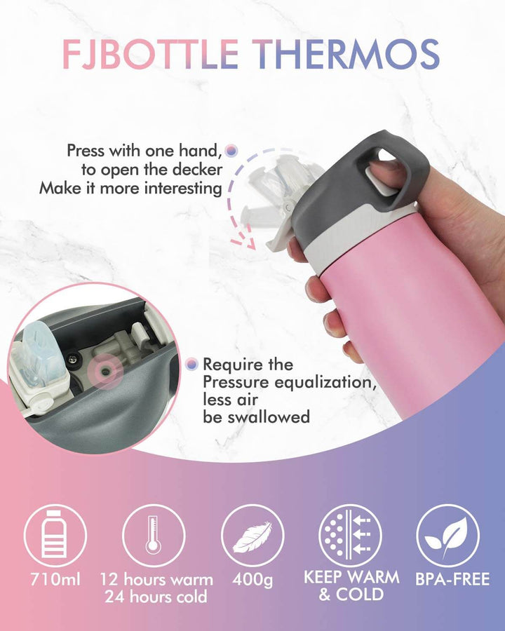 710ml Stainless Steel Insulated Thermo Water Bottle, Vacuum Flask With Straw