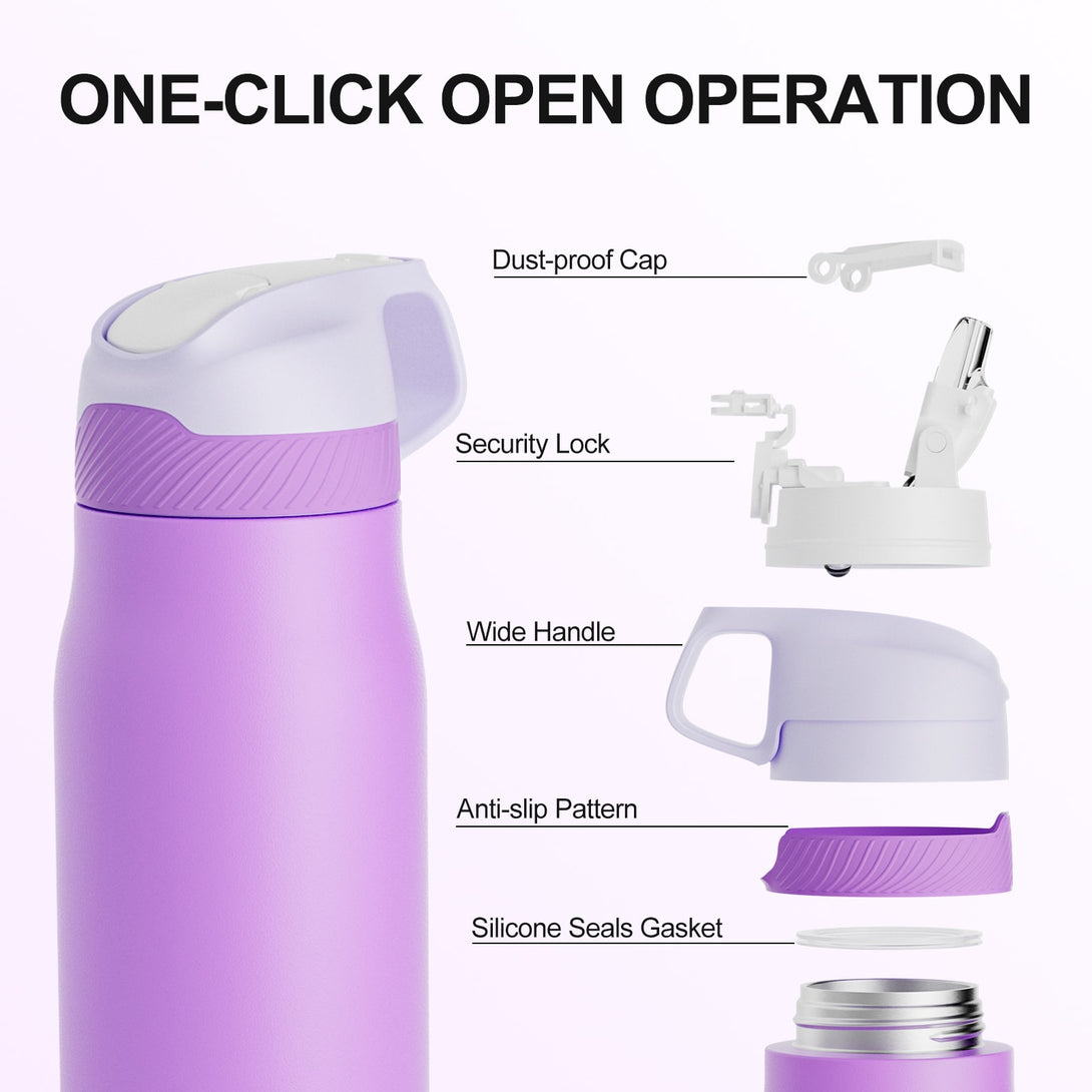 710ml Stainless Steel Insulated Thermo Water Bottle, Vacuum Flask With Straw