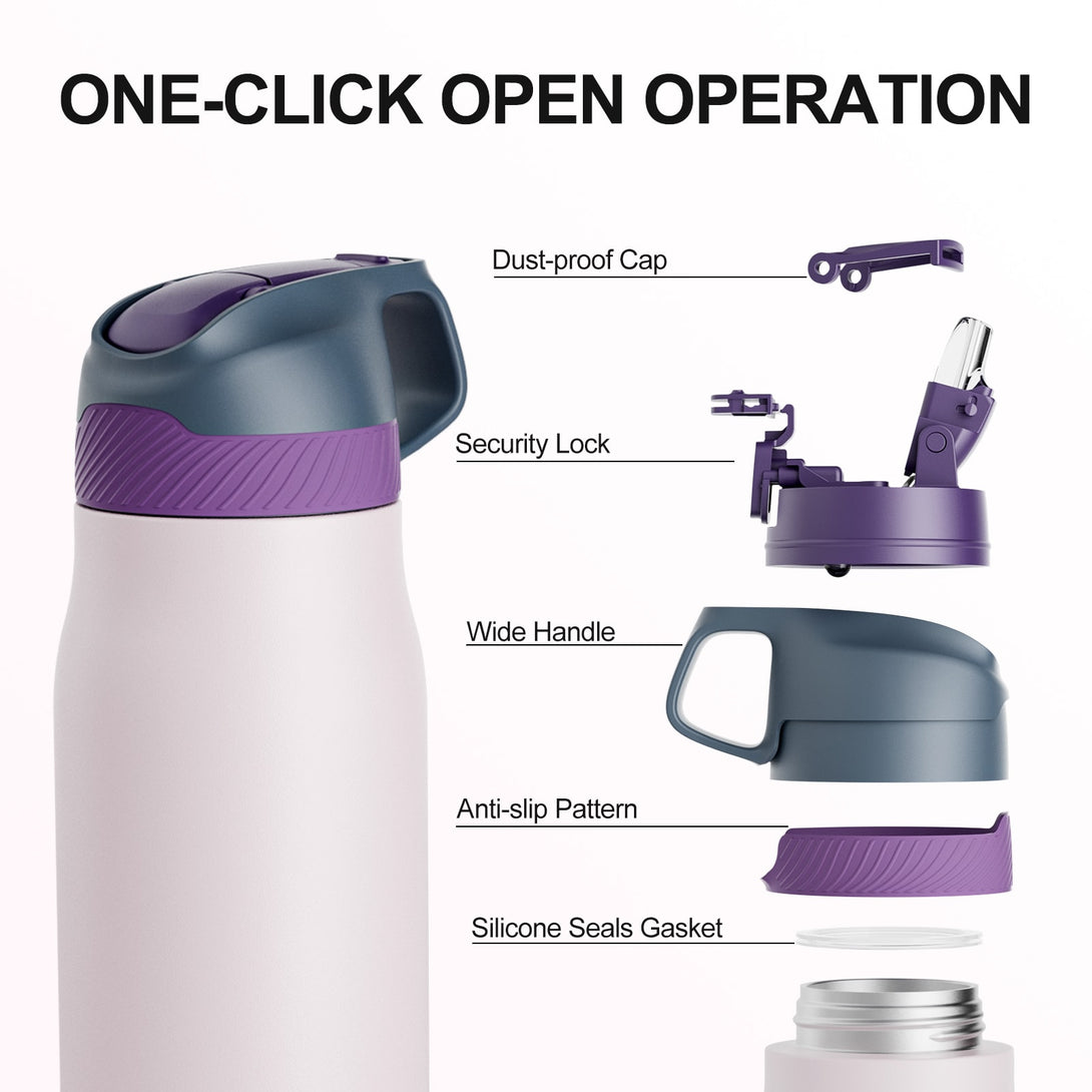 710ml Stainless Steel Insulated Thermo Water Bottle, Vacuum Flask With Straw