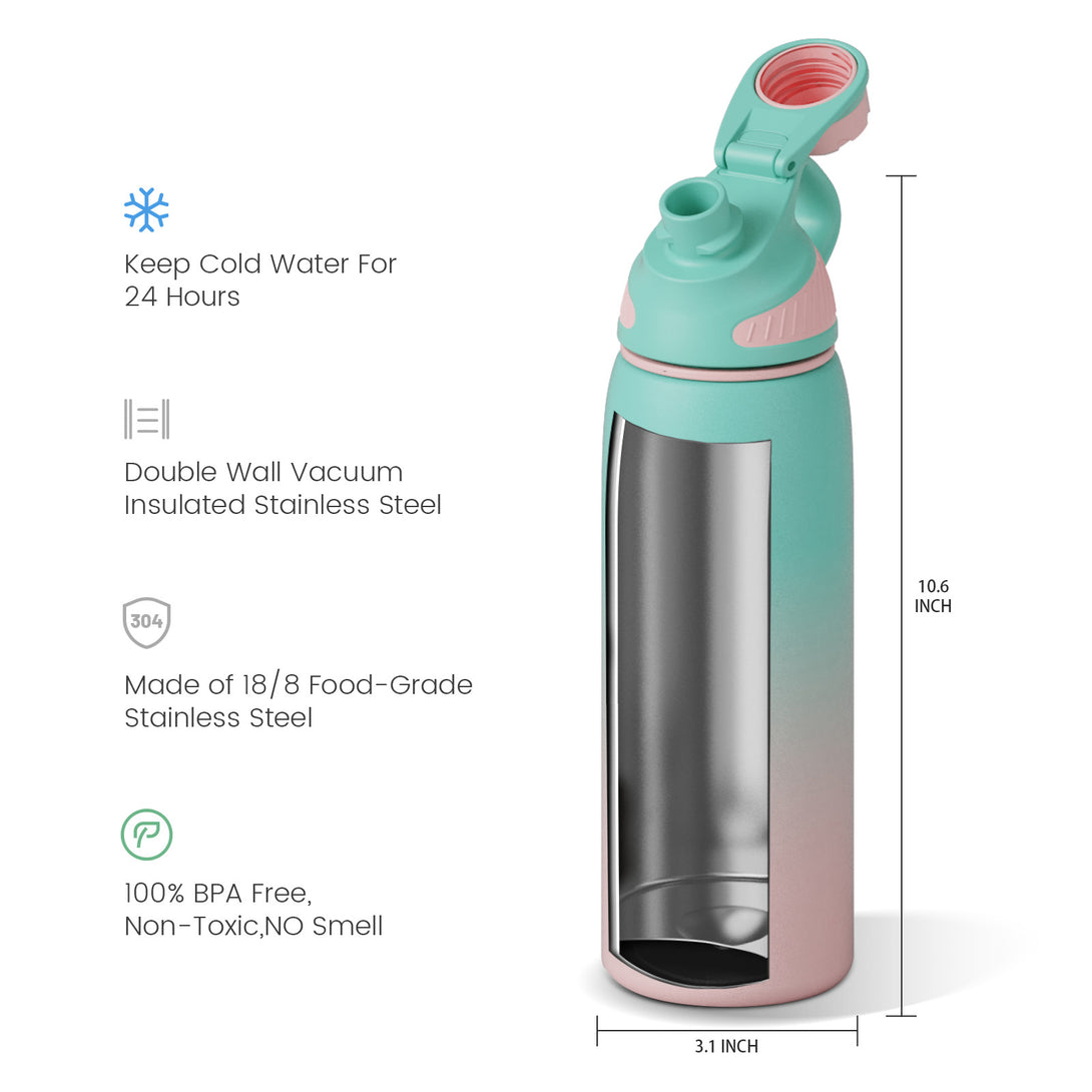800ml Stainless Steel Insulated Thermo Water Bottle, Sports Vacuum Flask With Magnetic Lid