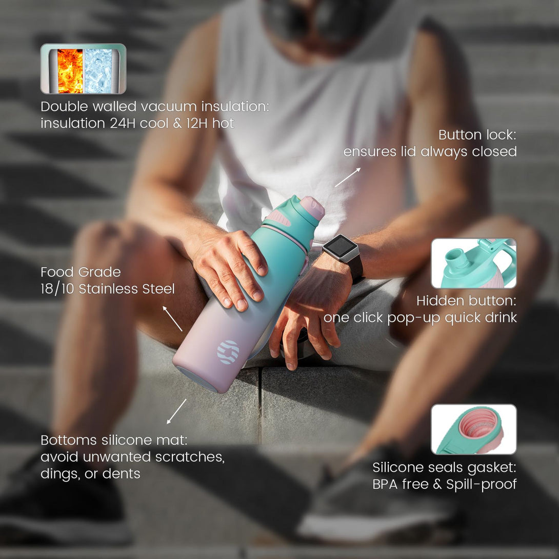 800ml Stainless Steel Insulated Thermo Water Bottle, Sports Vacuum Flask With Magnetic Lid