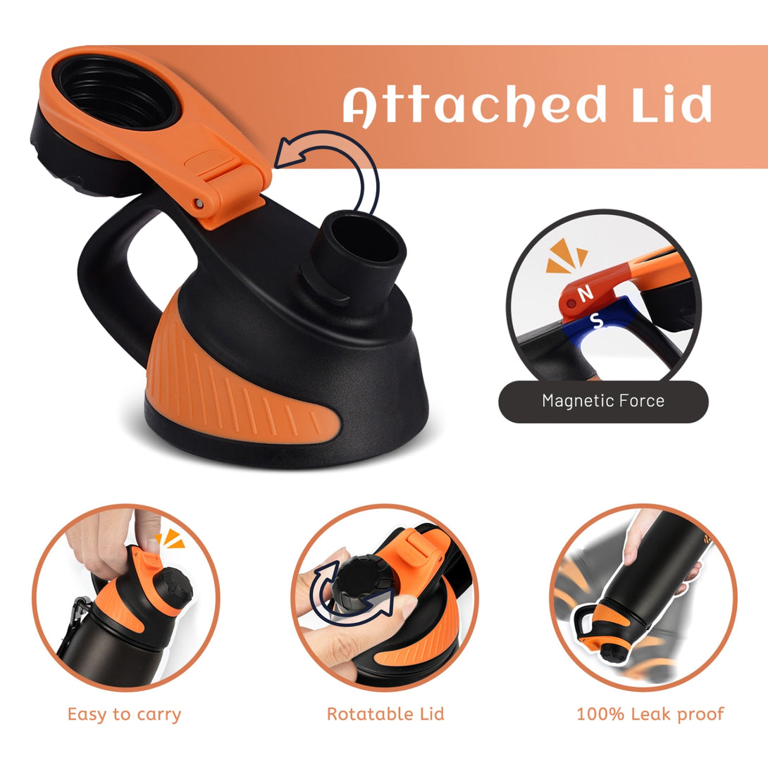 600ml Stainless Steel Insulated Thermo Water Bottle With Magnetic Liid, Sports Vacuum Metal Flask