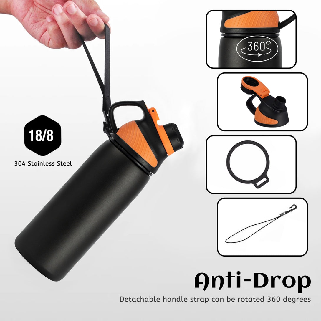 1000ml Stainless Steel Insulated Thermo Water Bottle, Vacuum Flask With Magnetic Lid