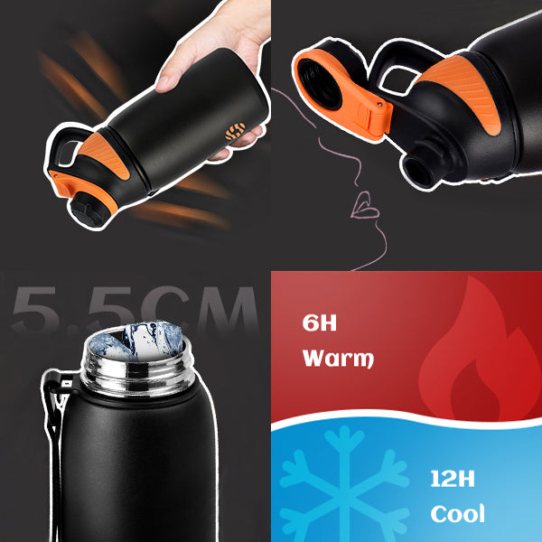 1000ml Stainless Steel Insulated Thermo Water Bottle, Vacuum Flask With Magnetic Lid