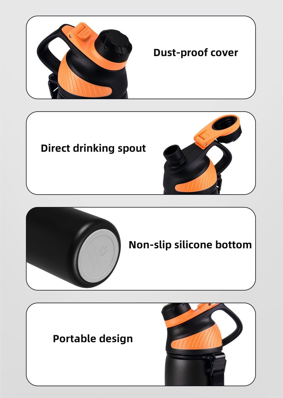 1000ml Stainless Steel Insulated Thermo Water Bottle, Vacuum Flask With Magnetic Lid