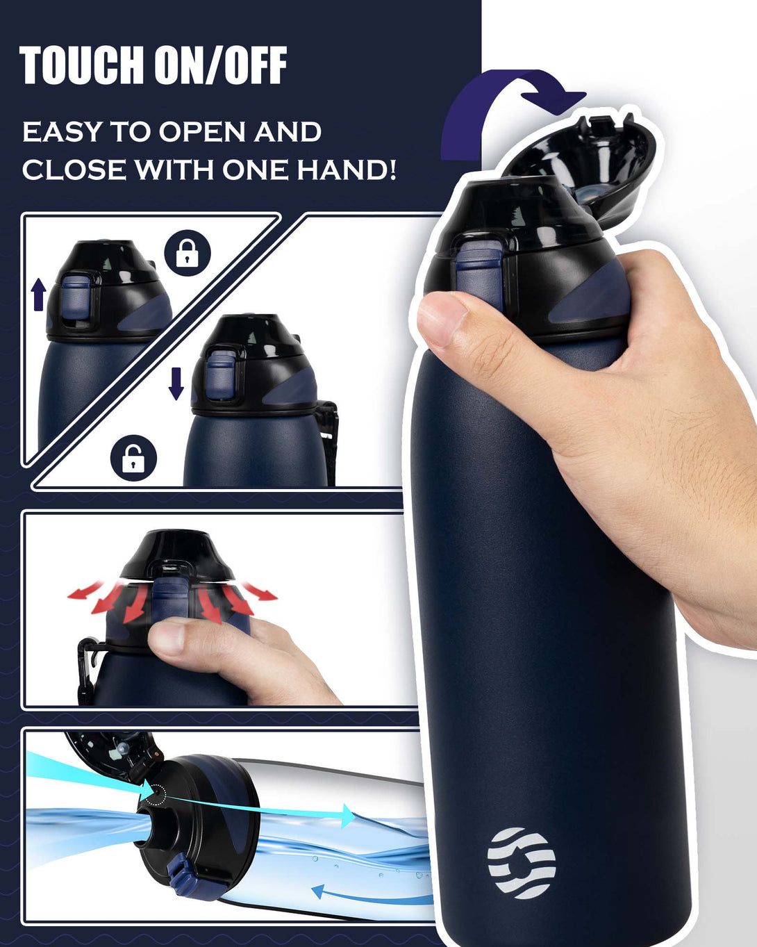 1000ml Stainless Steel Insulated Thermo Water Bottle, Vacuum Flask  With Spout