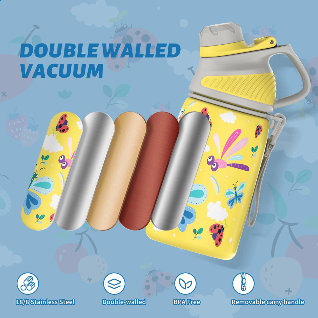 400ml Stainless Steel Insulated Kids Thermo Water Bottle, Vacuum Flask With Magnetic Lid
