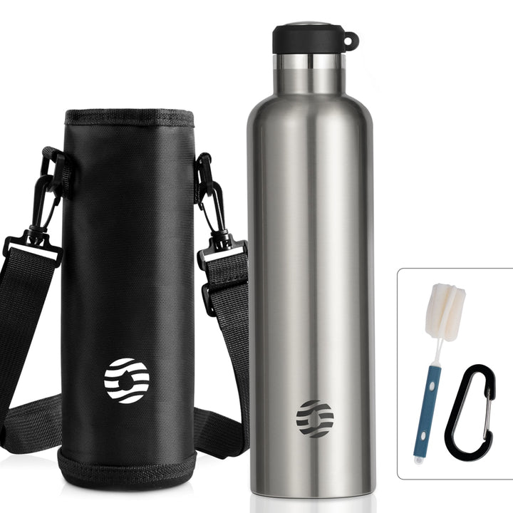 1000ml Stainless Steel Insulated Thermo Water Bottle, Vacuum Flask With Carabiner
