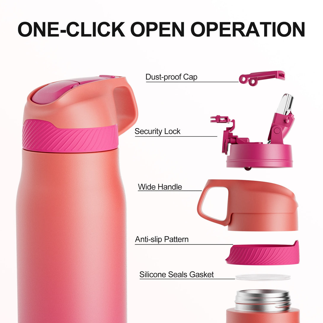 710ml Stainless Steel Insulated Thermo Water Bottle, Vacuum Flask With Straw