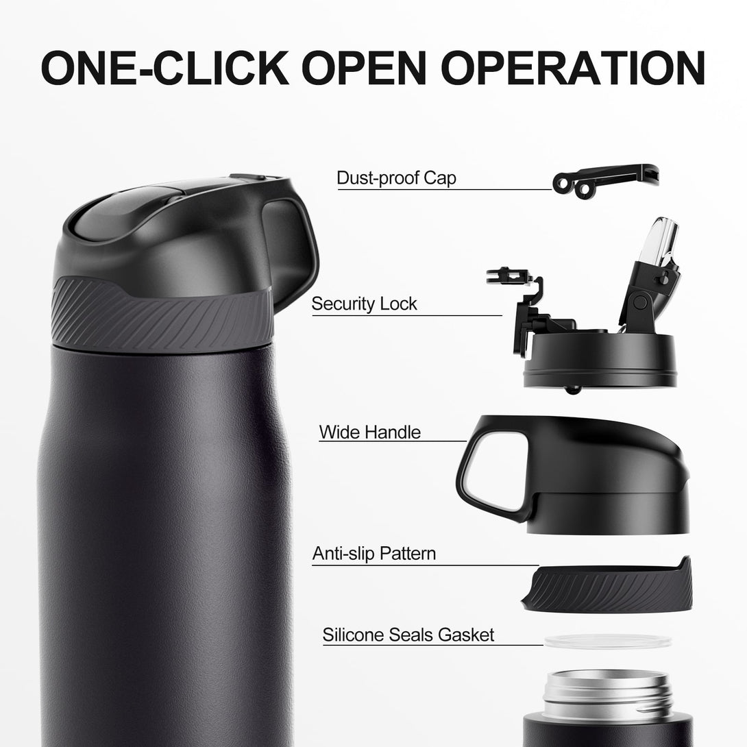 710ml Stainless Steel Insulated Thermo Water Bottle, Vacuum Flask With Straw