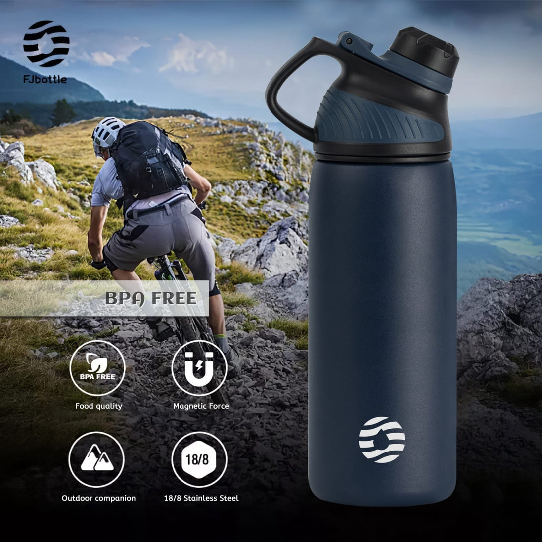 600ml Stainless Steel Insulated Thermo Water Bottle With Magnetic Liid, Sports Vacuum Metal Flask