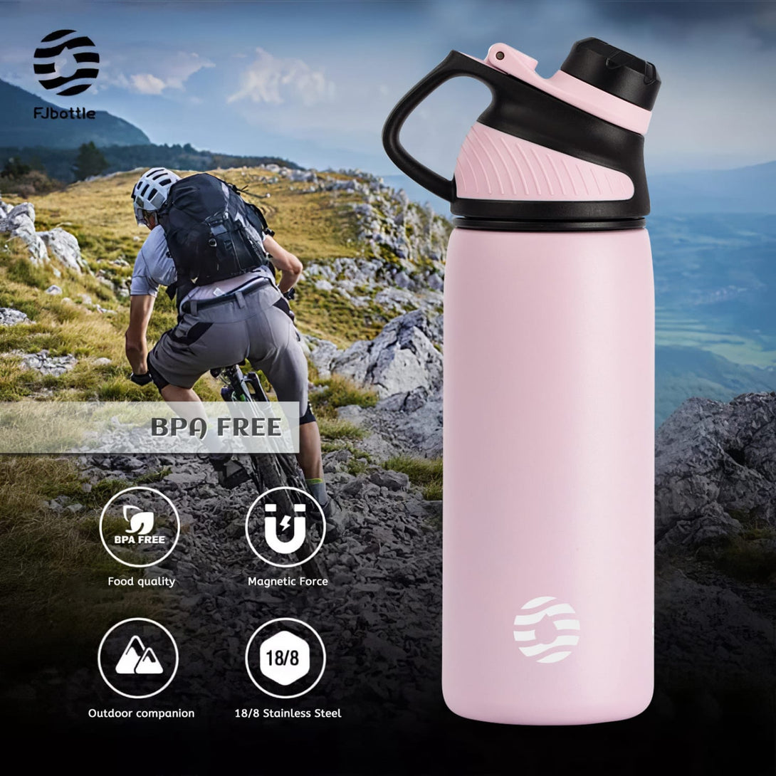 600ml Stainless Steel Insulated Thermo Water Bottle With Magnetic Liid, Sports Vacuum Metal Flask