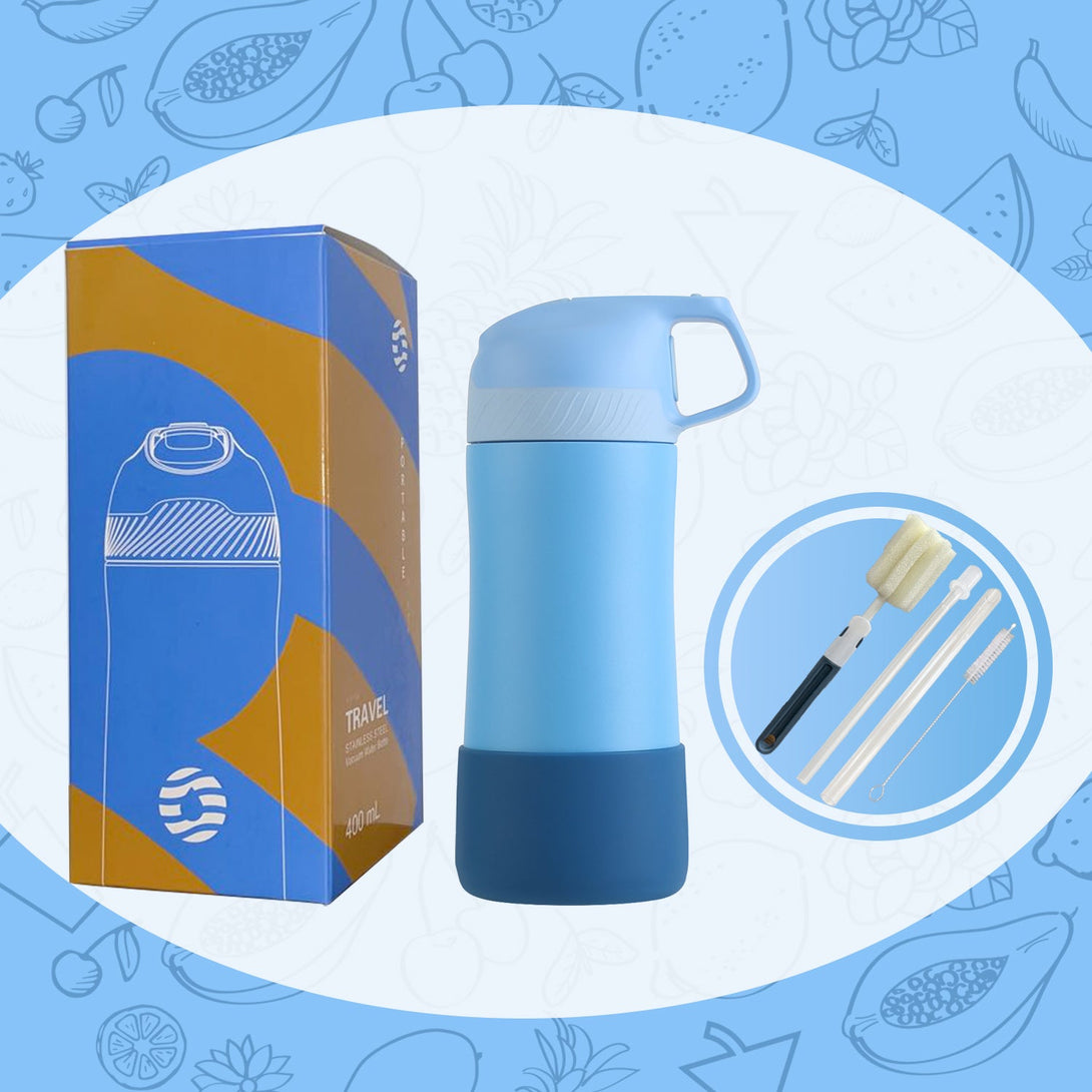 400ml Stainless Steel Insulated Kids Thermo Water Bottle, Vacuum Flask With Straw