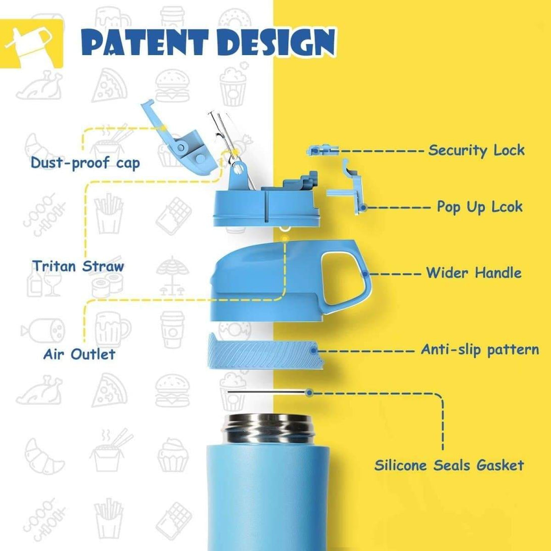 400ml Stainless Steel Insulated Kids Thermo Water Bottle, Vacuum Flask With Straw