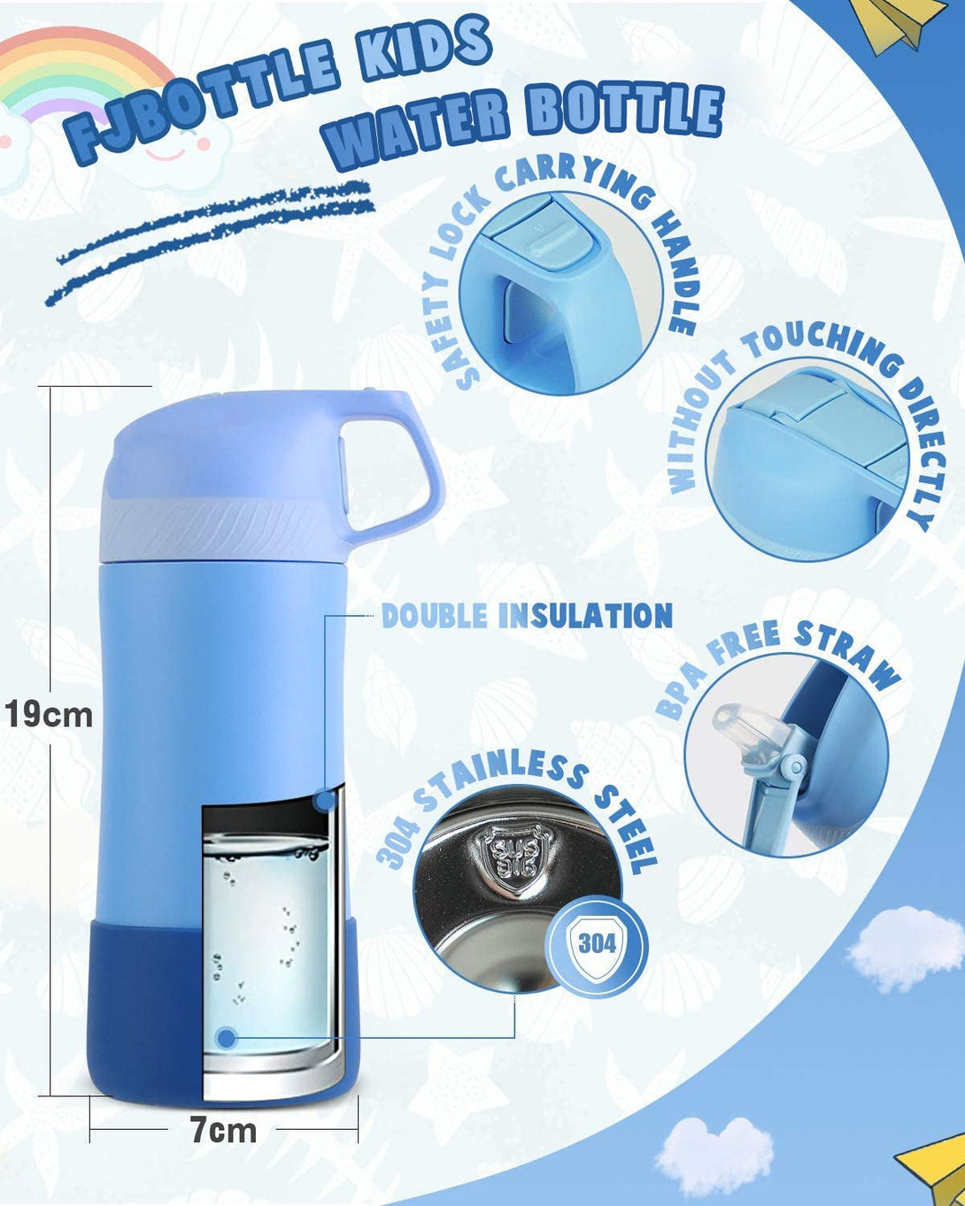 400ml Stainless Steel Insulated Kids Thermo Water Bottle, Vacuum Flask With Straw