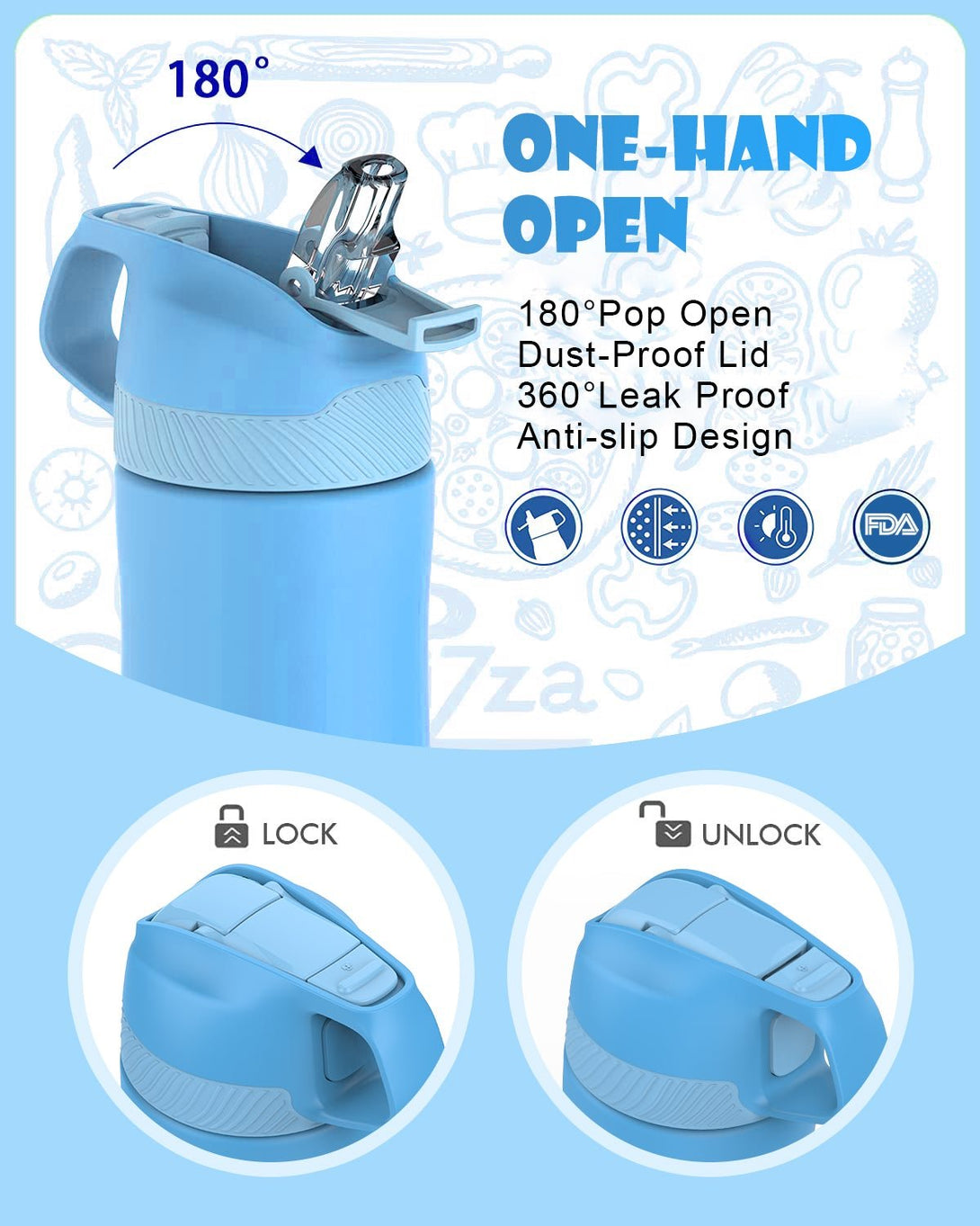400ml Stainless Steel Insulated Kids Thermo Water Bottle, Vacuum Flask With Straw