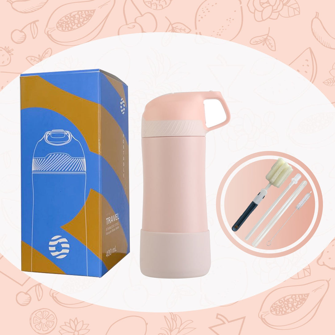 400ml Stainless Steel Insulated Kids Thermo Water Bottle, Vacuum Flask With Straw